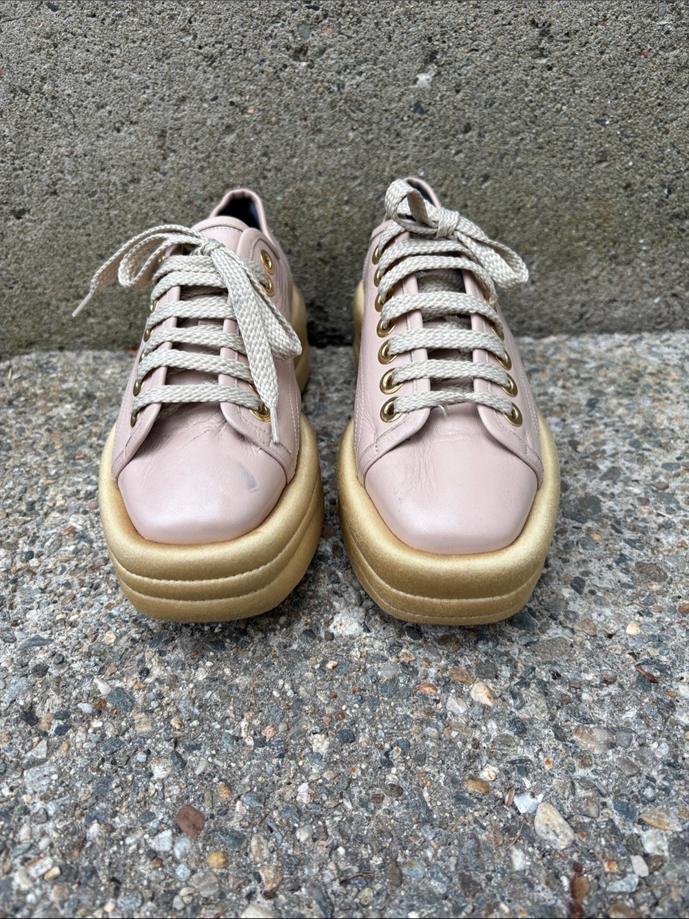 Marc Ellis Women's Pink Leather Platform Sneakers with Gold Soles
